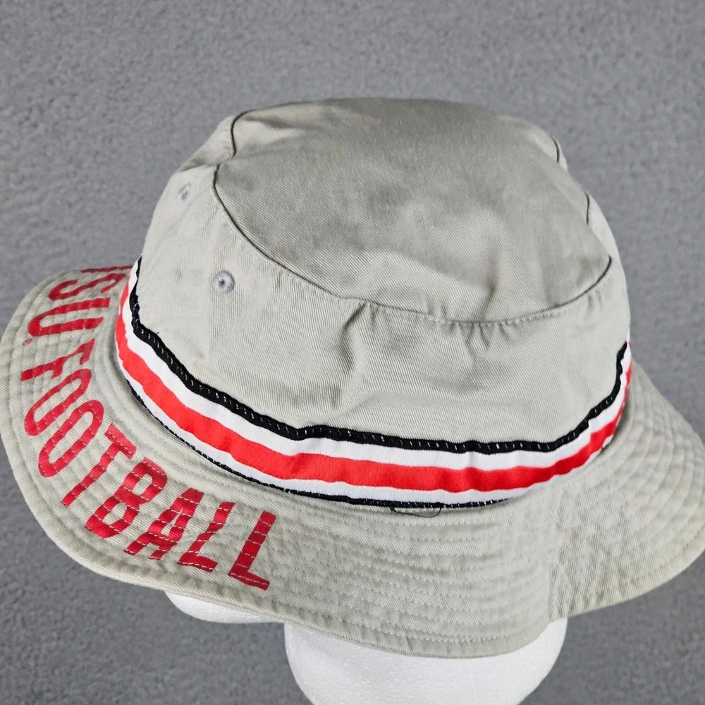 OSU Bucket Hat Mens OSFM Tan Ohio State Football Buckeye Leaves Striped Ribbon